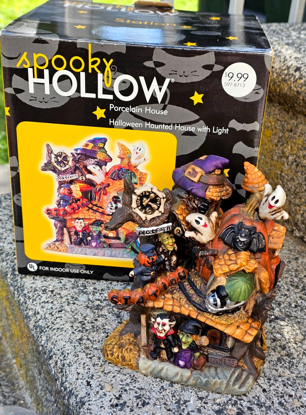 Vintage Porcelain Train Station Spooky Hollow Halloween 2002 Jo-Ann Mint Cond